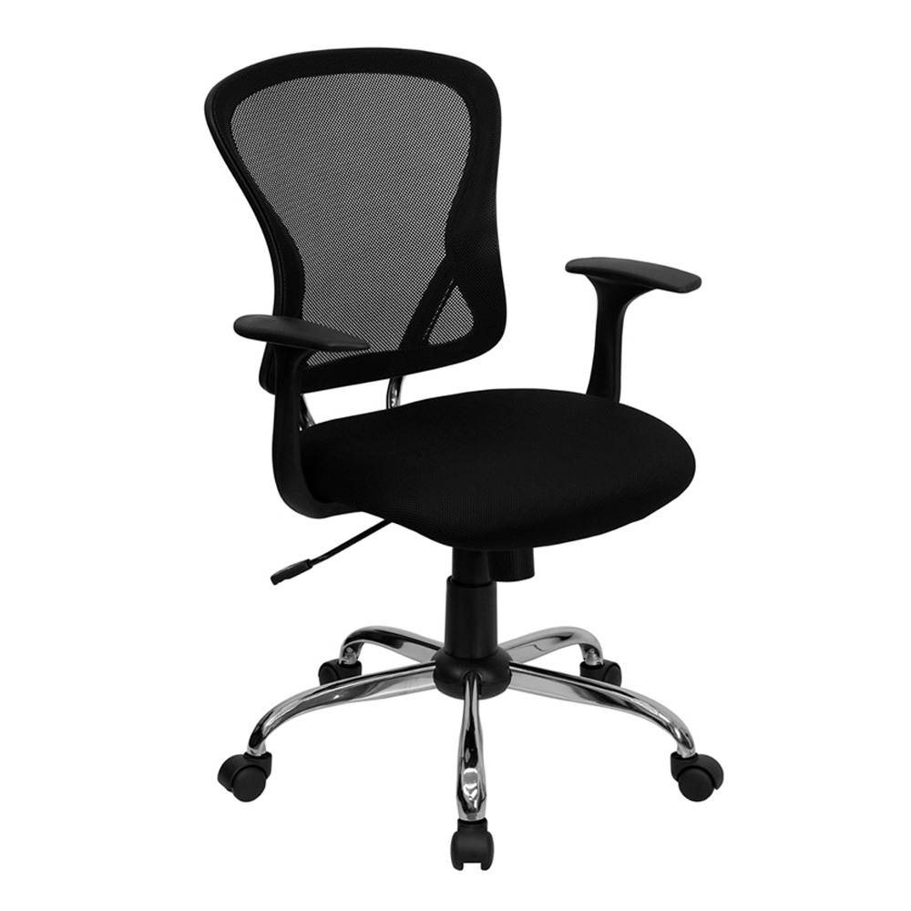 Mid-Back Black Mesh Swivel Task Chair with Chrome Base and Arms