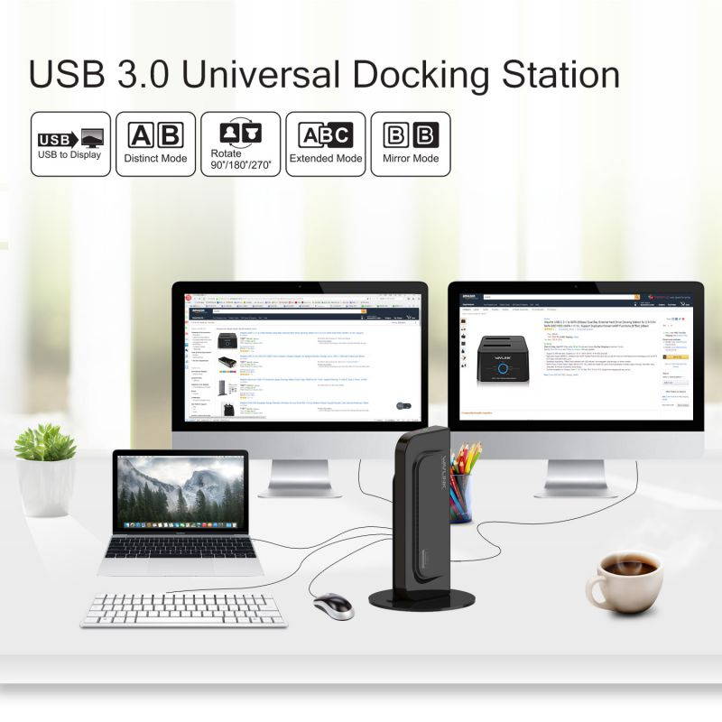 Wavlink USB 3.0 Universal Laptop Docking Station, Dual Video Display HDMI & DVI/VGA ,Port Replicator, Gigabit Ethernet, Audio, 6 USB Ports,  Laptop, Ultrabook, Macbook, Windows 10,8,7,XP,Mac,Android
