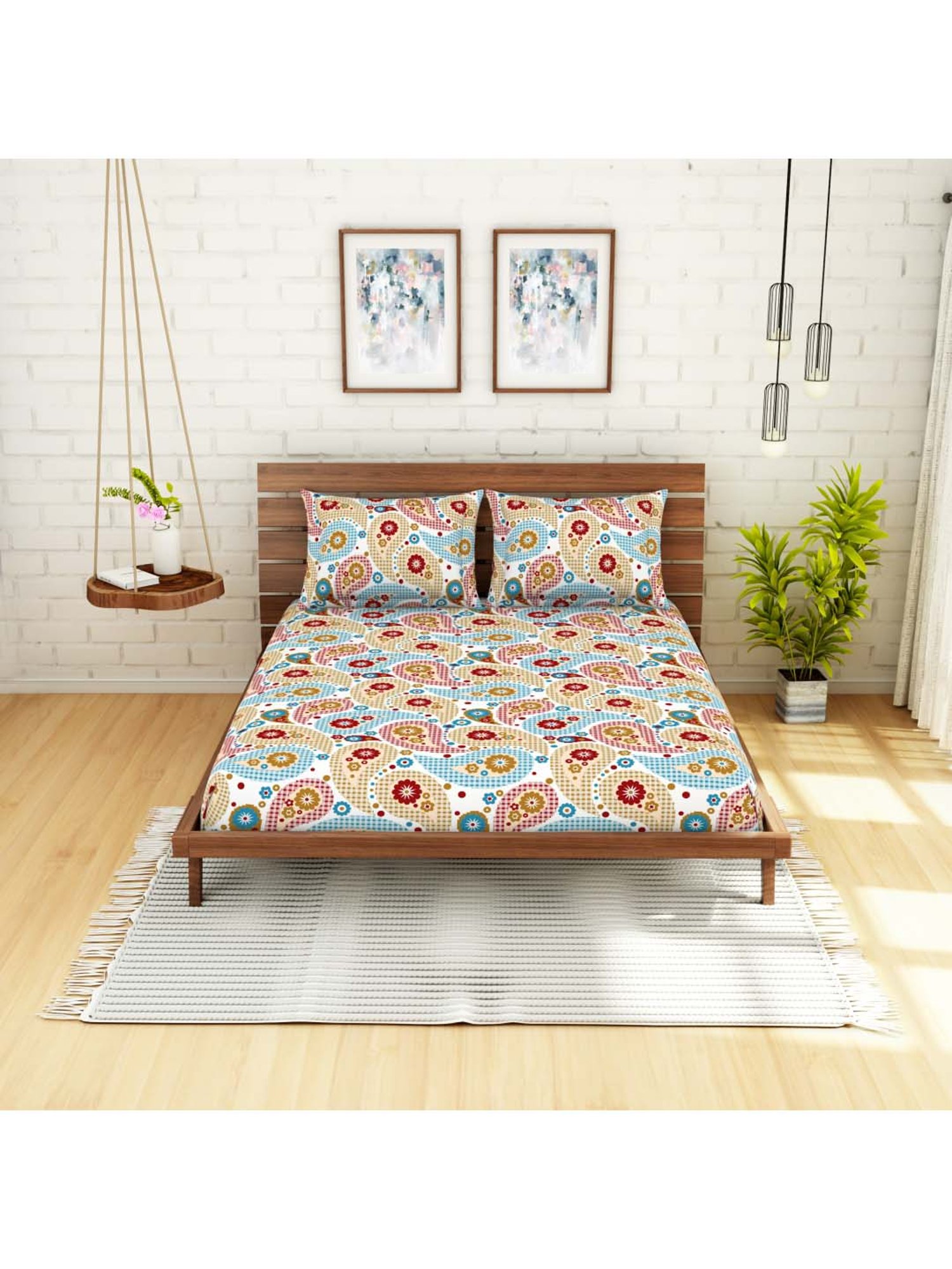 SWHF Multicolor Cotton 109 TC Double Bedsheet Sets