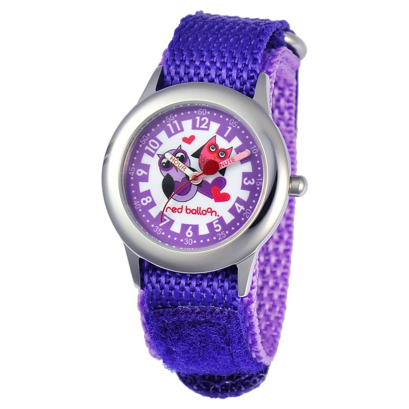 Girls' Red Balloon Love Owl Stainless Steel Time Teacher Watch - Purple