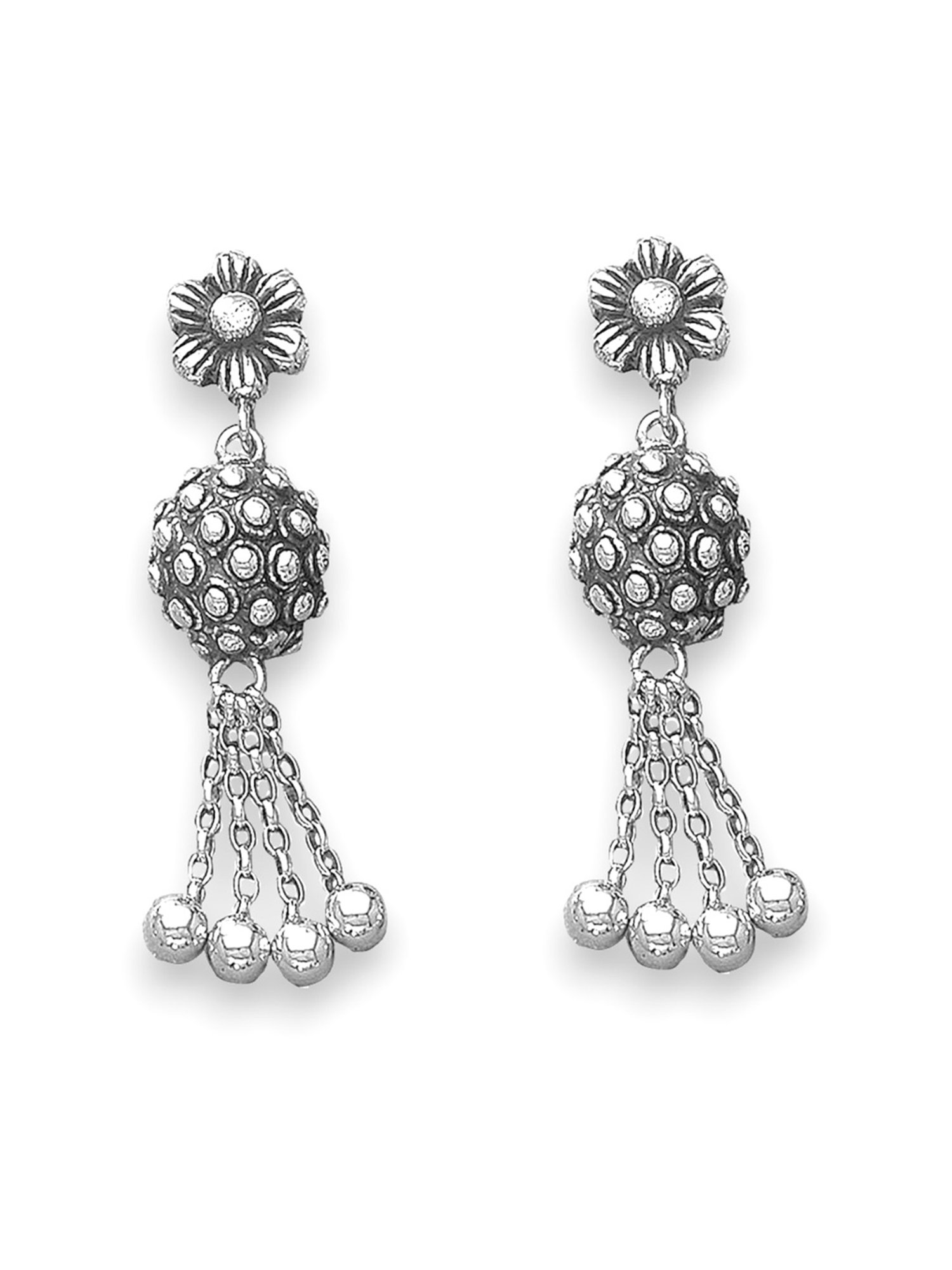 Taraash 92.5 Sterling Silver Modish Floral Style Antique Damgler Earrings