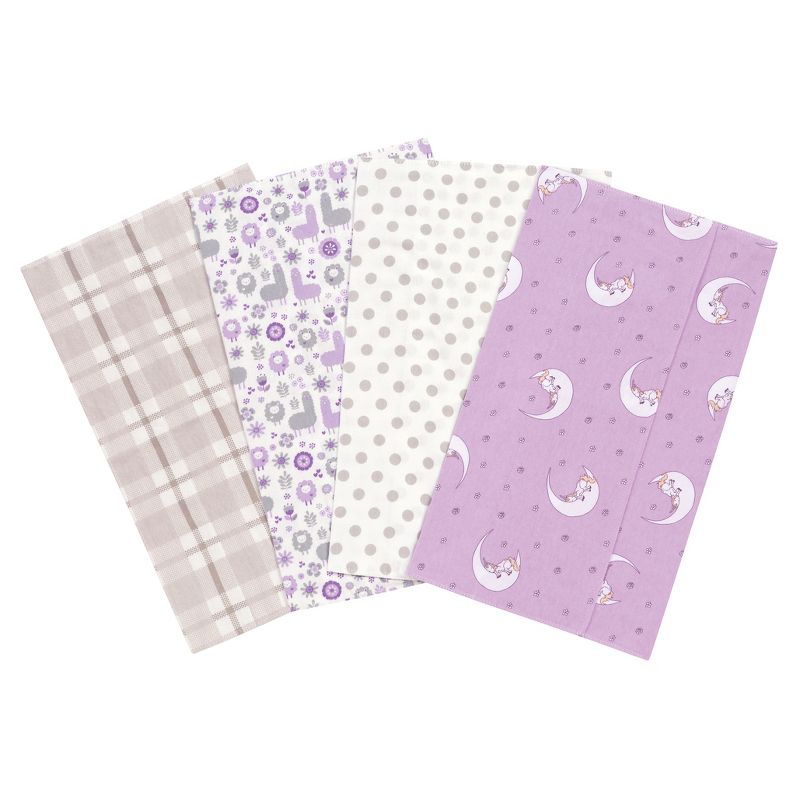 Trend Lab Llamas and Unicorns Flannel Burp Cloth Set - Purple 4pk