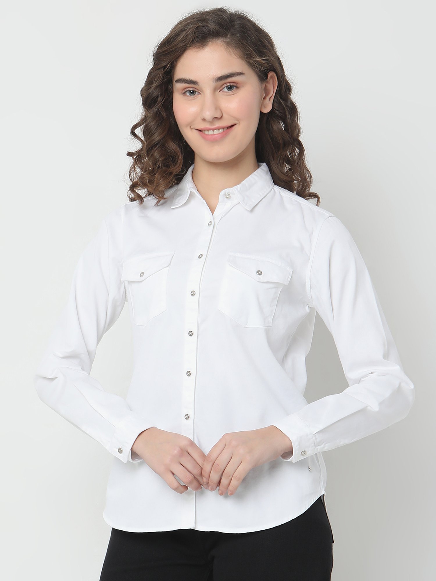 Spykar White Cotton Regular Fit Shirt
