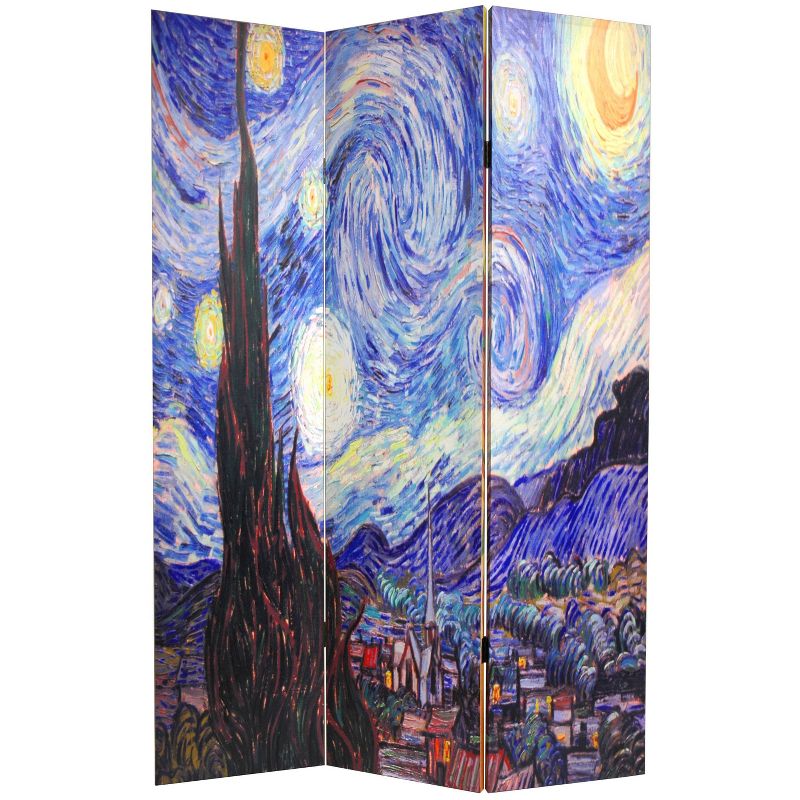 6" Double Sided Works of Van Gogh Canvas Room Divider Starry Night/Sunflowers - Oriental Furniture