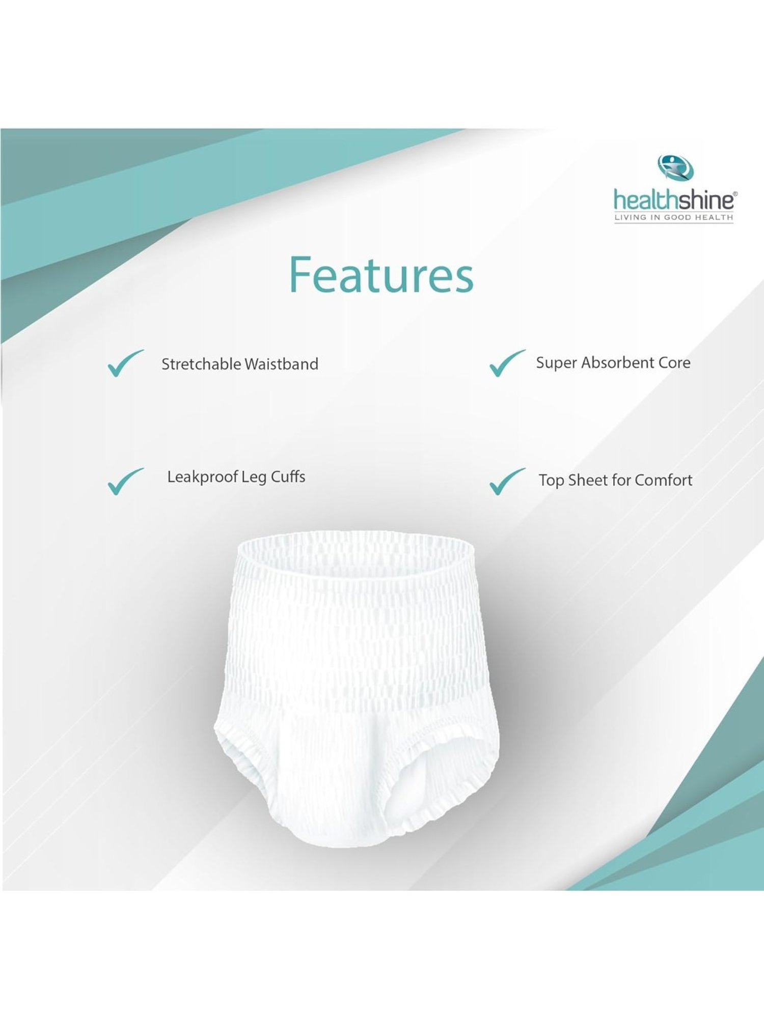 Healthshine Premium Unisex Adult Diaper Pants, Large Size, 10 Count, Waist Size 101-142 cm (White)