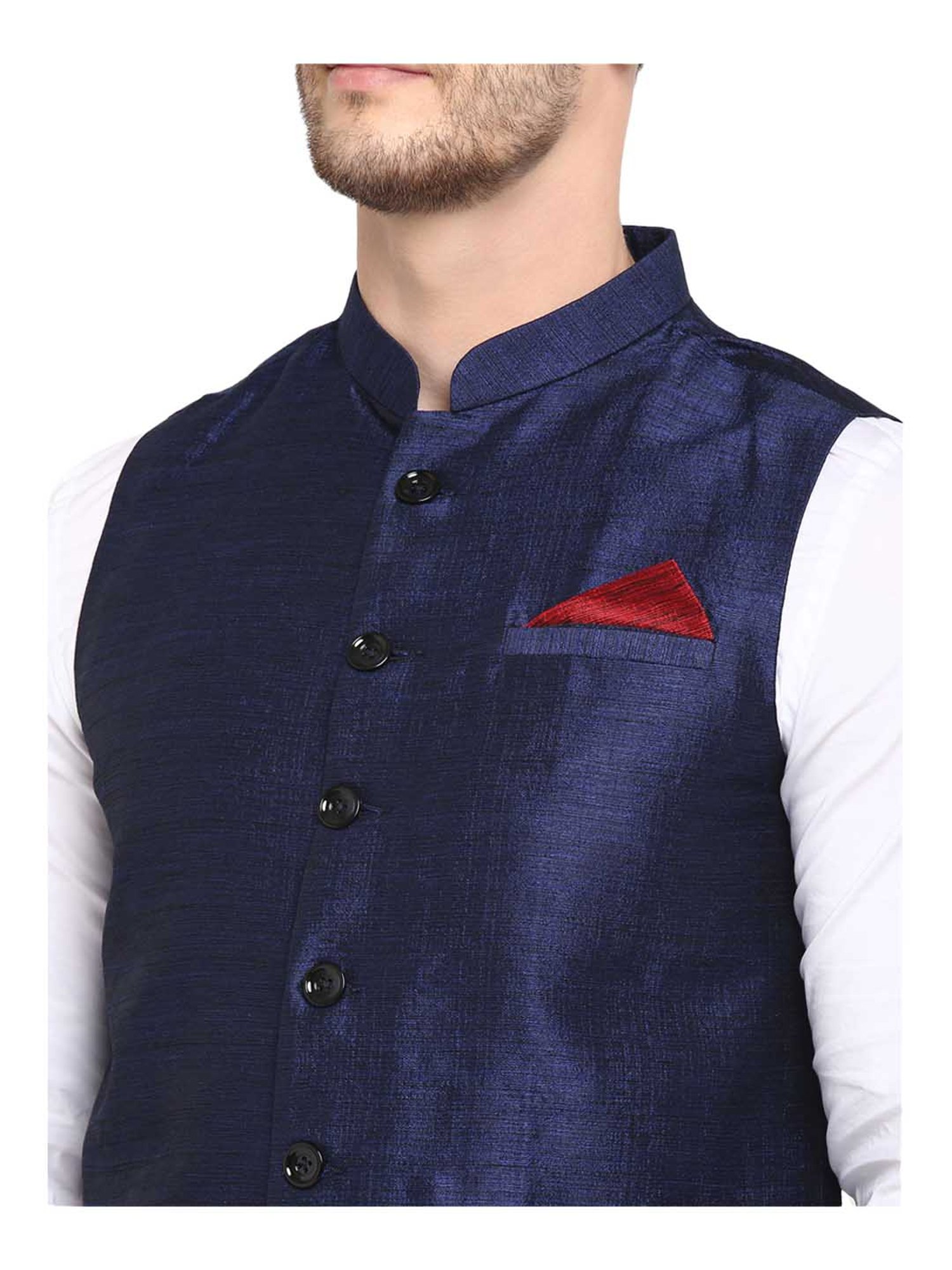 Hangup Navy Solid Regular Fit Nehru Jacket