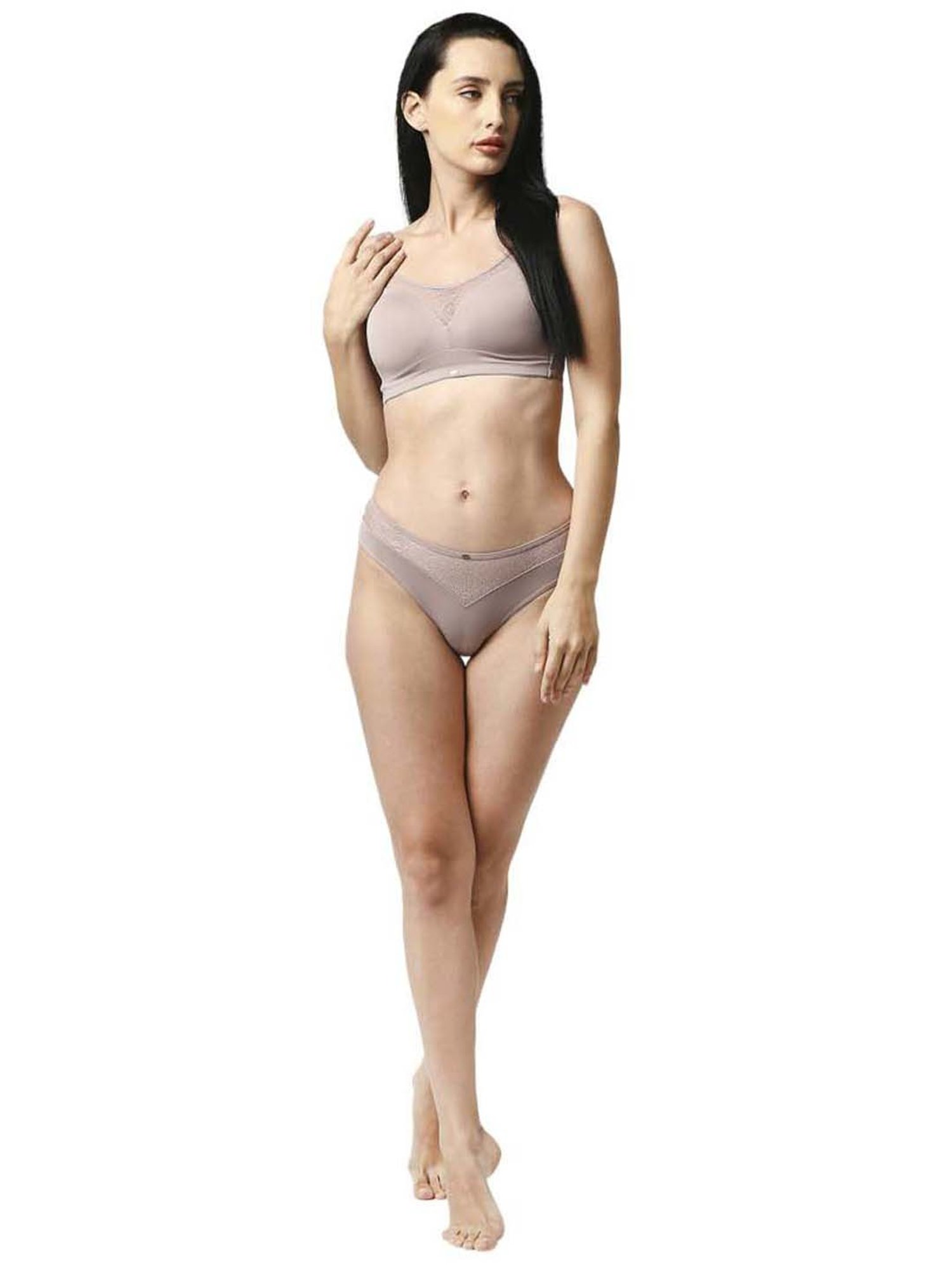 Soie Pink & Grey Lace Work Bikini Panties - Pack Of 2