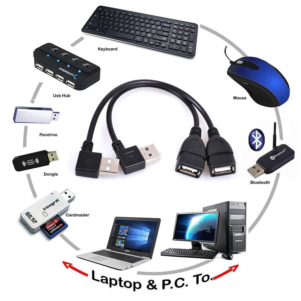 UCEC USB 2.0 Extension Cable - Left and Right Angle A Male to Female - 0.7 Feet (20cm)