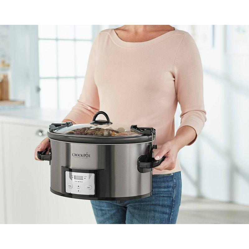 Crock Pot 7qt Cook & Carry Programmable Easy-Clean Slow Cooker - Premium Black Stainless Steel