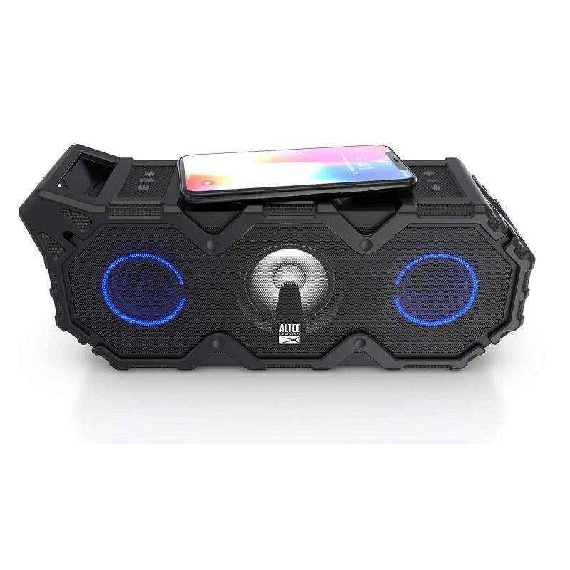 Altec Lansing Super LifeJacket Jolt with Lights, Built in Qi Wireless Charger, Waterproof, Snowproof, Shockproof and it Floats in Water, Up to 30 Hour Battery Life, Black