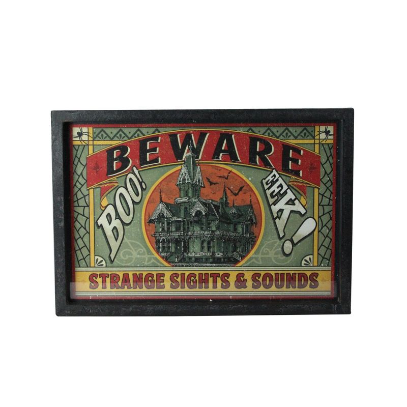 Raz Imports 16" Halloween Stamped "Beware" Metal Wall Art - Orange/Green