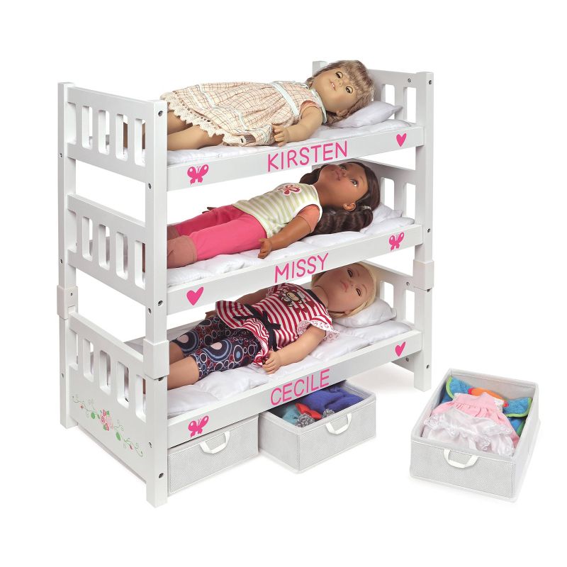 Badger Basket 1-2-3 Convertible Doll Bunk Bed with Bedding and Baskets - White Rose