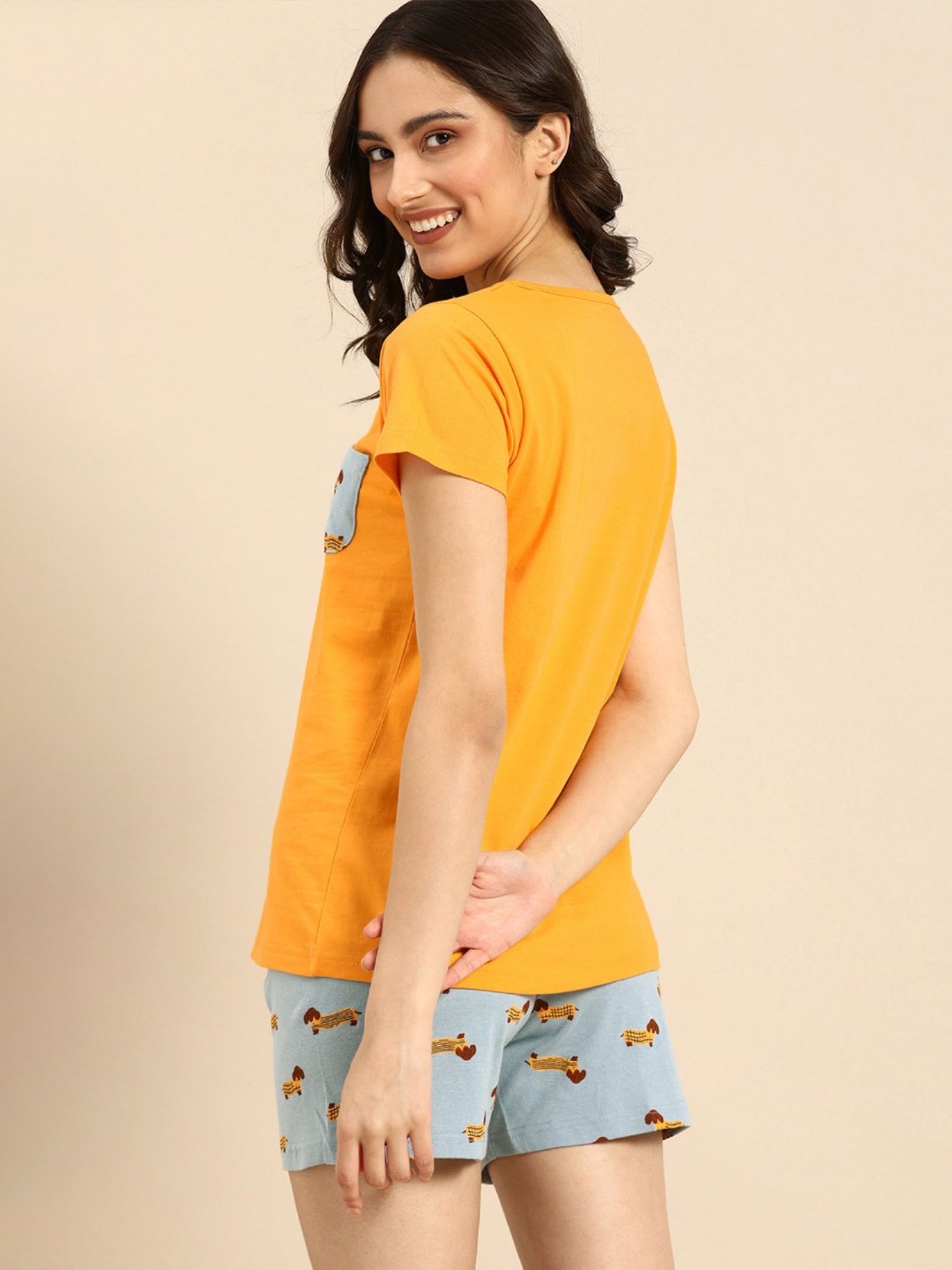 Clt.s Mustard Printed T-Shirt With Shorts