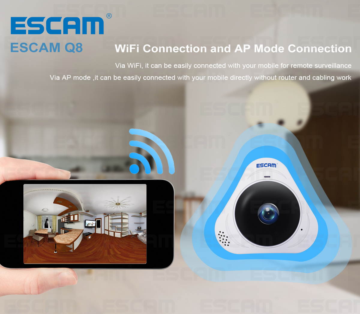 ESCAM Q8 H.264 HD 960P WIFI Infrared 360 degree Panoramic IP Camera White
