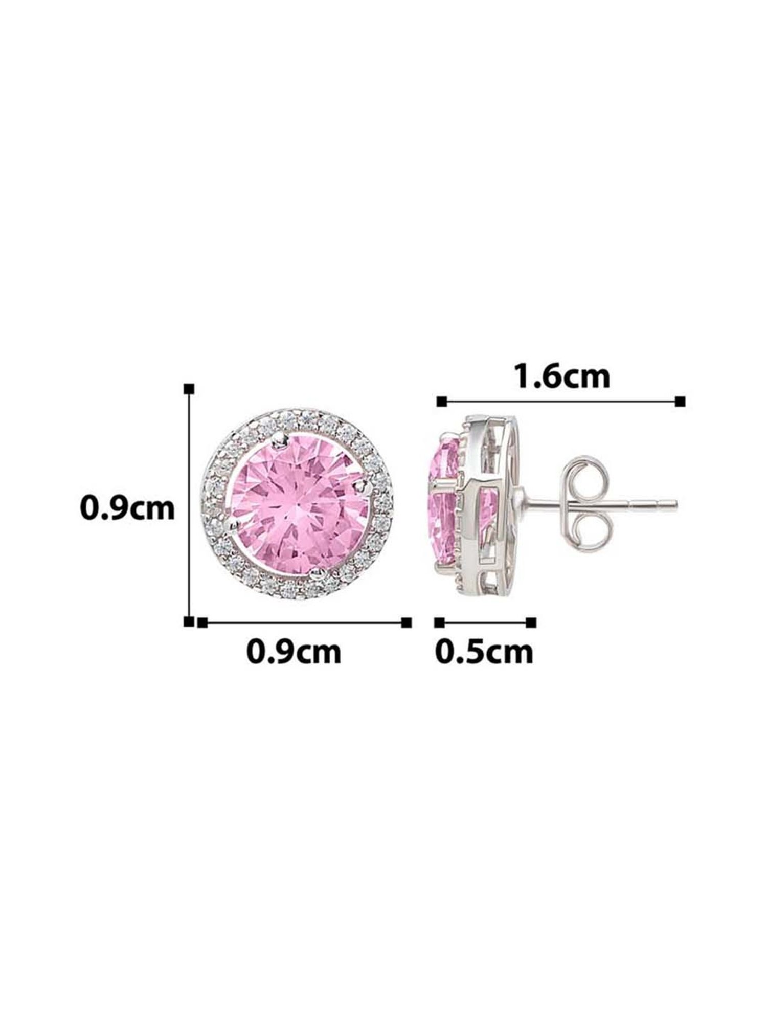 Silberry 925 Sterling Silver Pink Poise 6mm Round Stud Earrings for Women