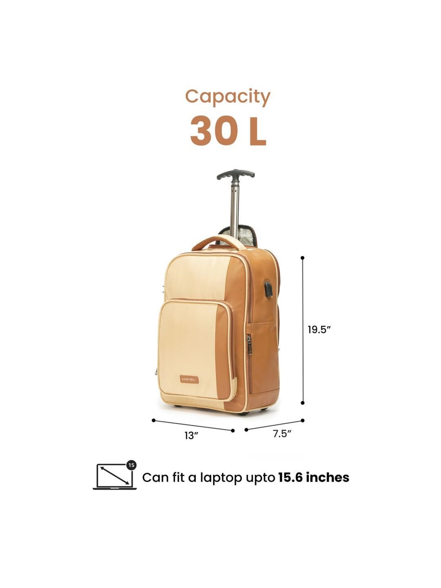 Assembly 30 Ltrs Beige Large Laptop Backpack Trolley Bag