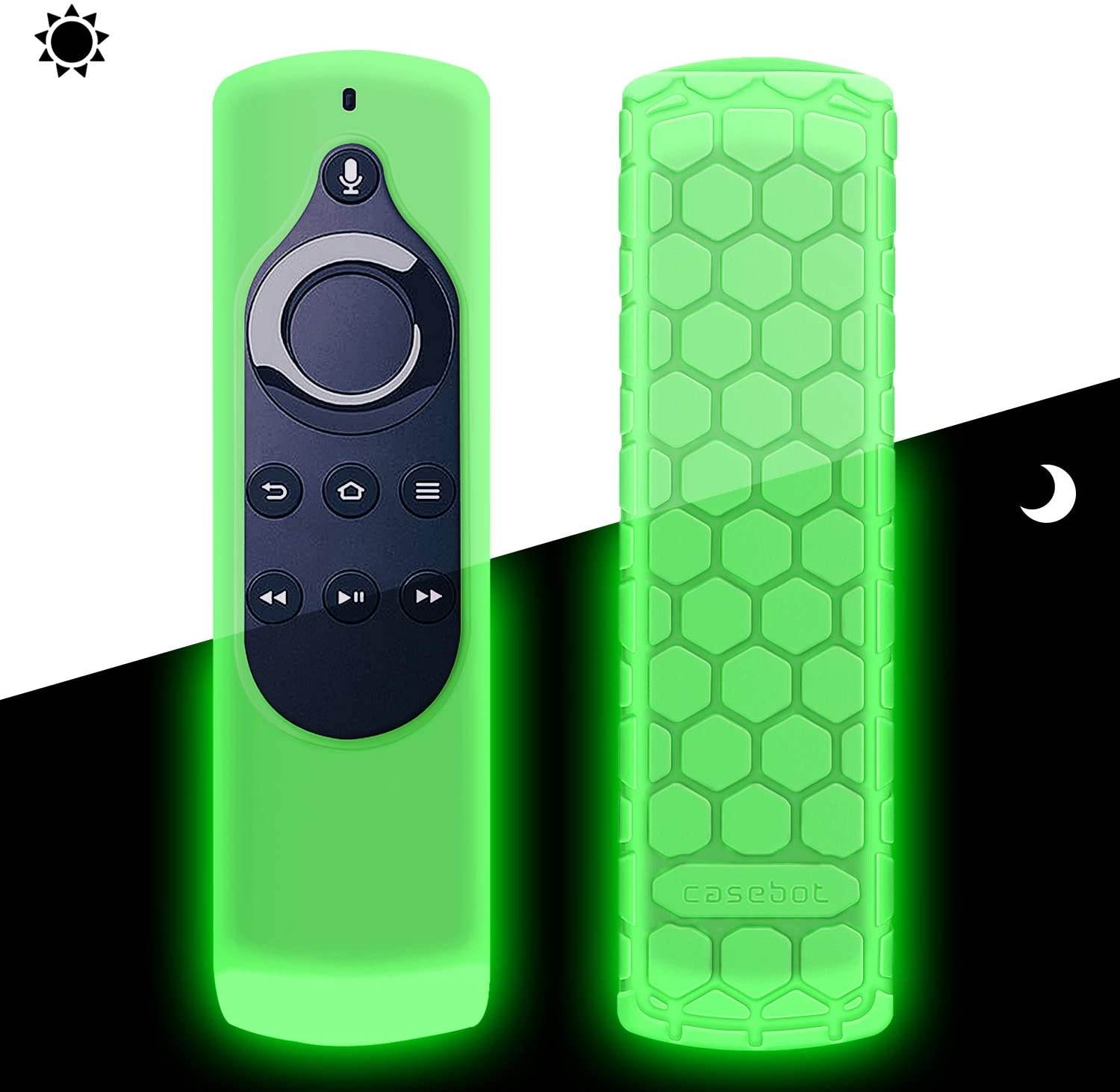 Fintie Silicone Case for 2nd Gen Fire TV Stick with 1st Gen Alexa Voice Remote, Compatible with Echo/Echo Dot Alexa Voice Remote - Honey Comb Series [Anti Slip] Shockproof Cover, Green-Glow