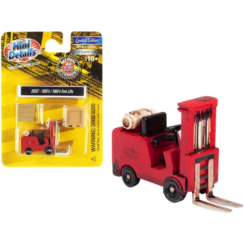 1950's-1960's Forklift Truck Red with Accessories 1/87 (HO) Scale Model by Classic Metal Works