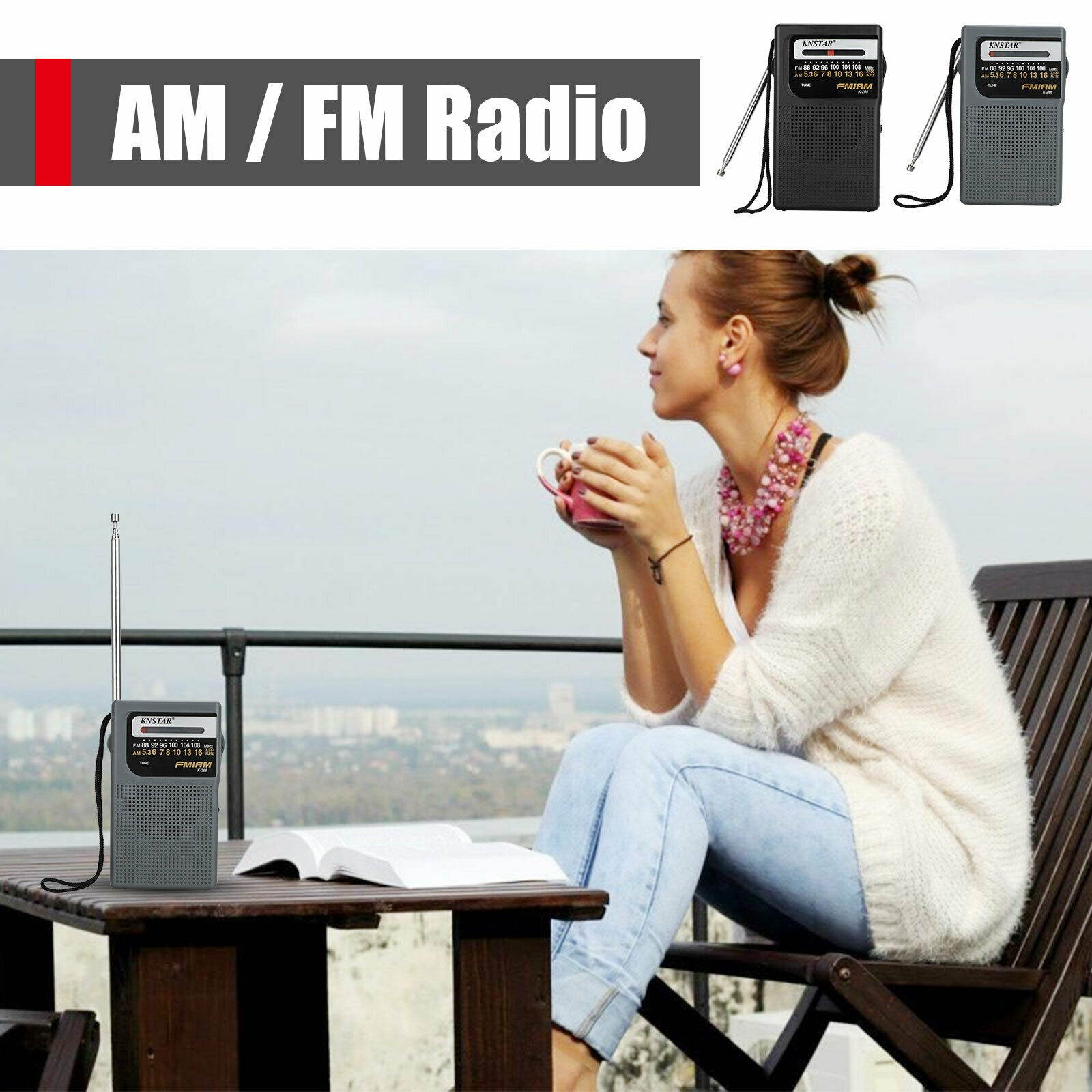 Portable AM FM Radio w/Pointer Sound MP3 Player Rechargeable Recorder Timer