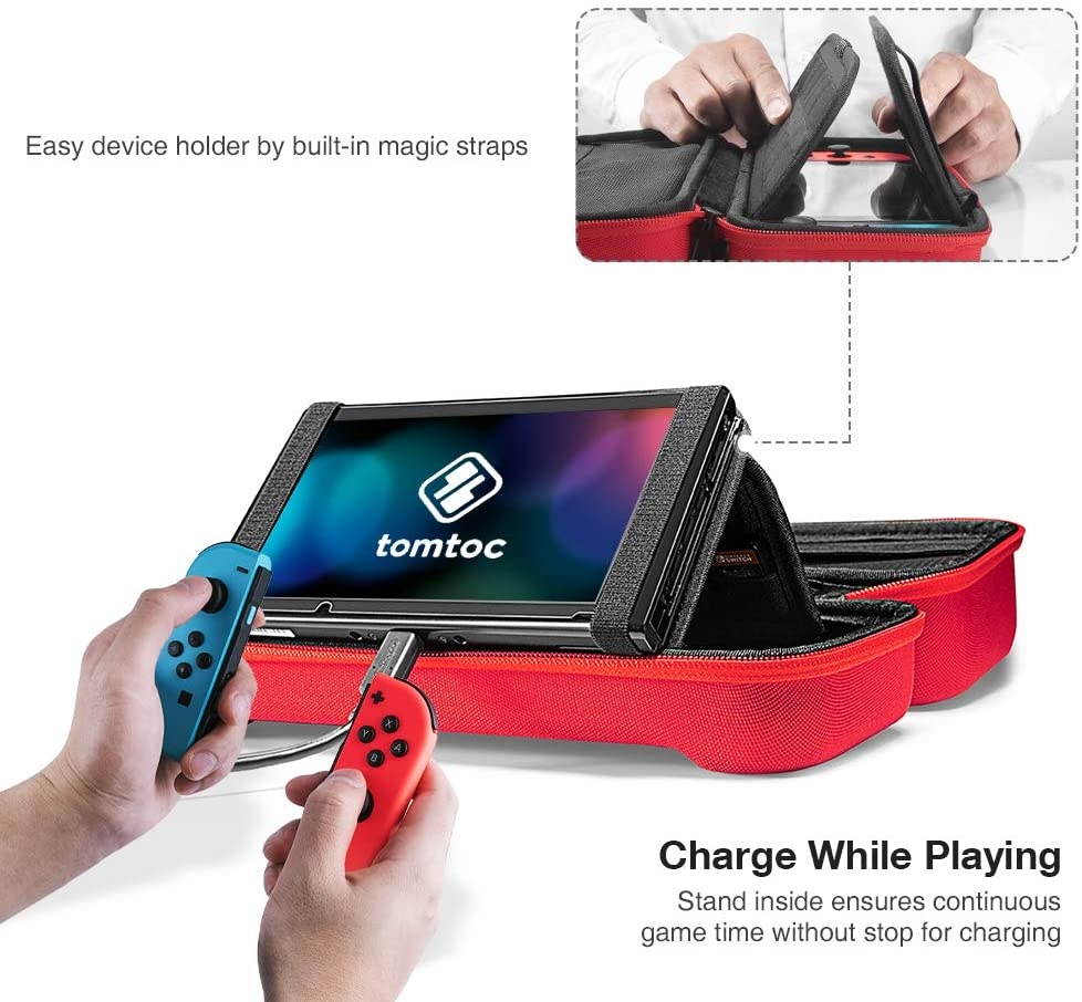 Hard Storage Case Compatible with Nintendo Switch, tomtoc Original Protective Hardshell Travel Handle Case Carrying Bag Cover fit Nintendo Switch Console and Accessories, 24 Game Card Slots