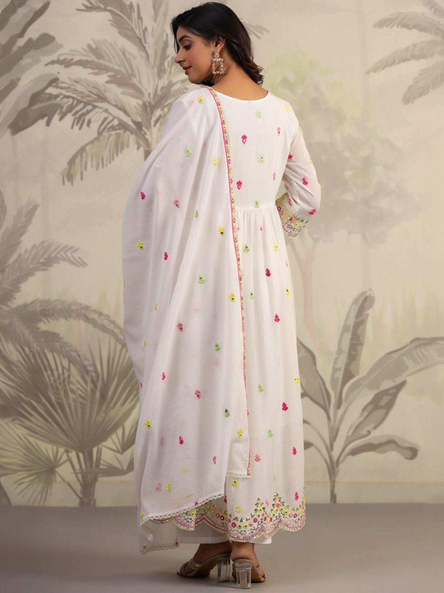 SCAKHI White Cotton Embroidered Kurta Pant Set With Dupatta