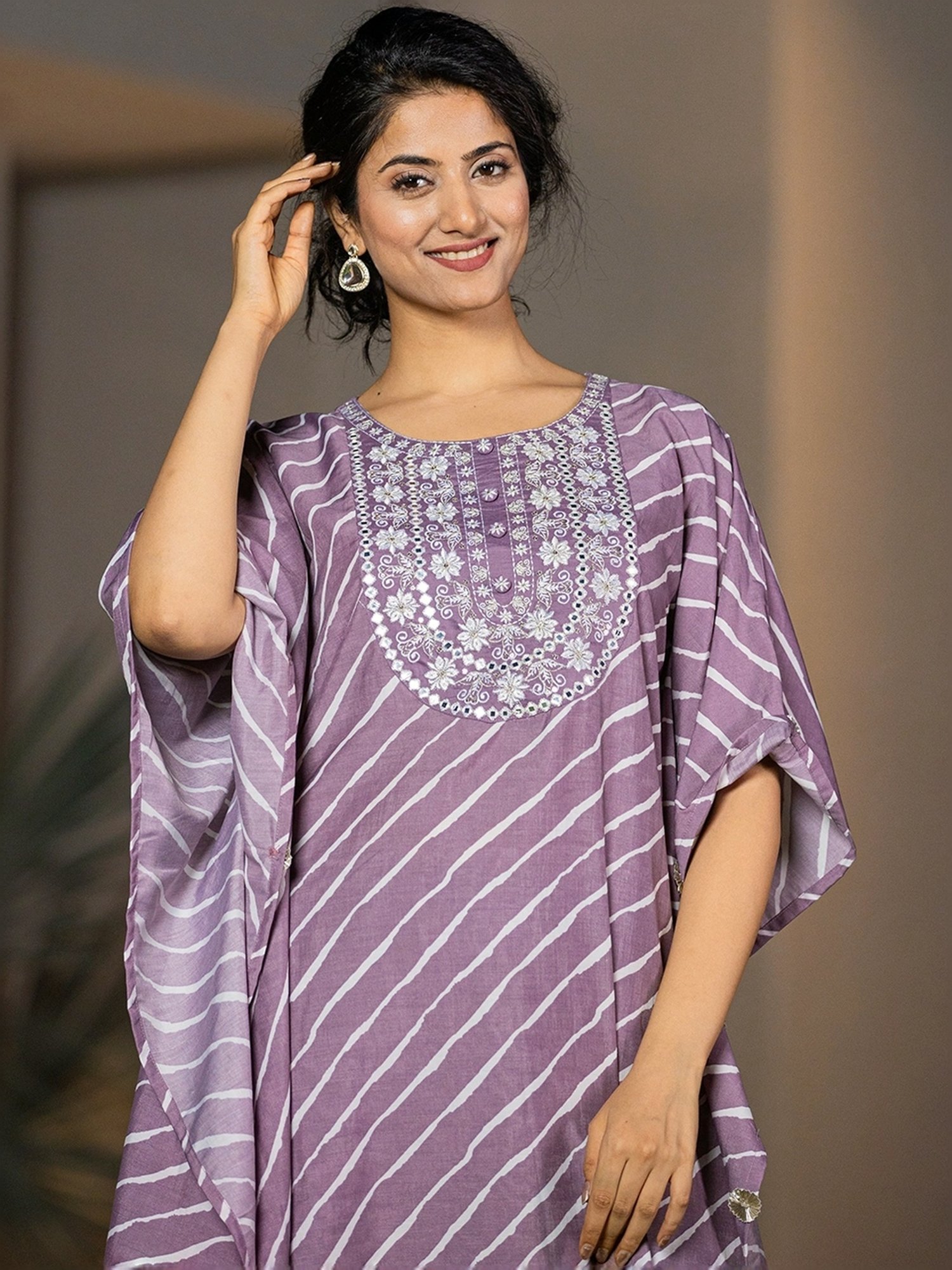Yufta Purple Printed Kaftan Pant Set