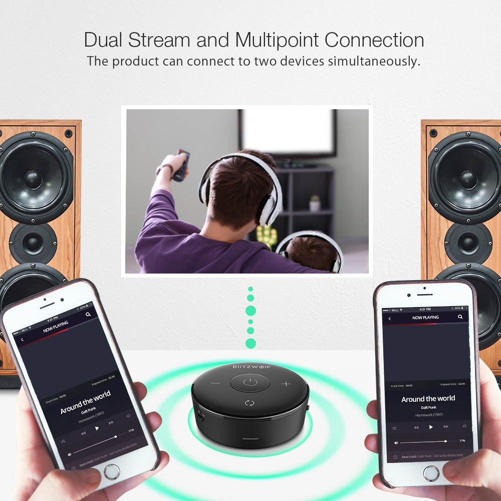 BlitzWolf&reg; BW-BR3 bluetooth V4.1 Music Receiver Transmitter 3.5mm AUX 2 in 1 Adapter