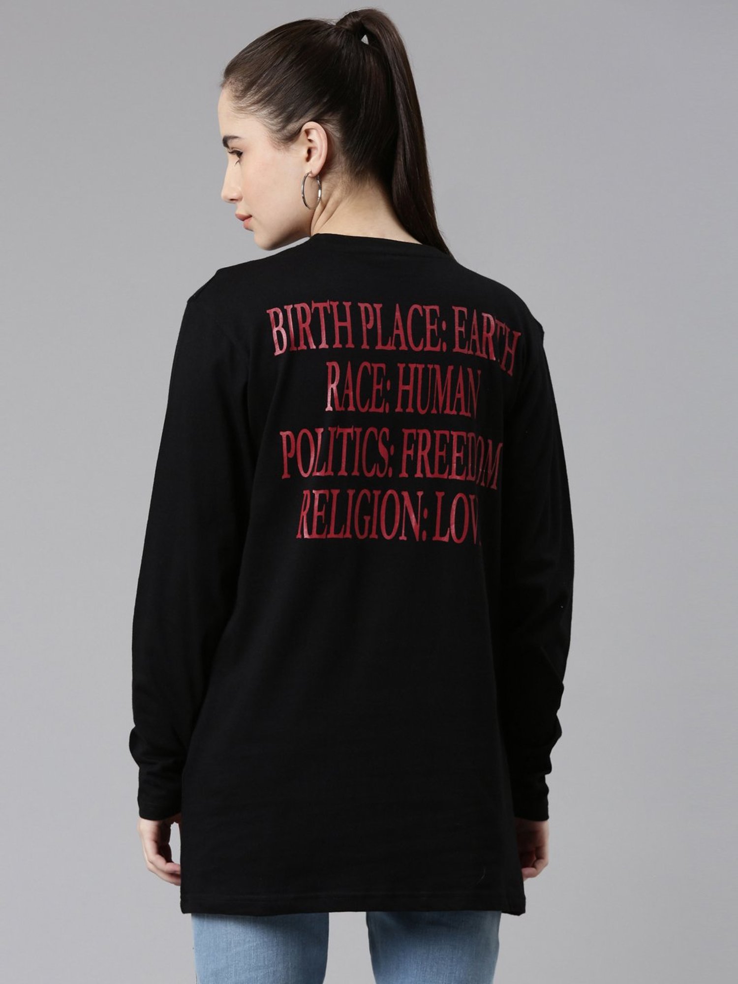 Kryptic Black Printed Cotton Oversized T-Shirt