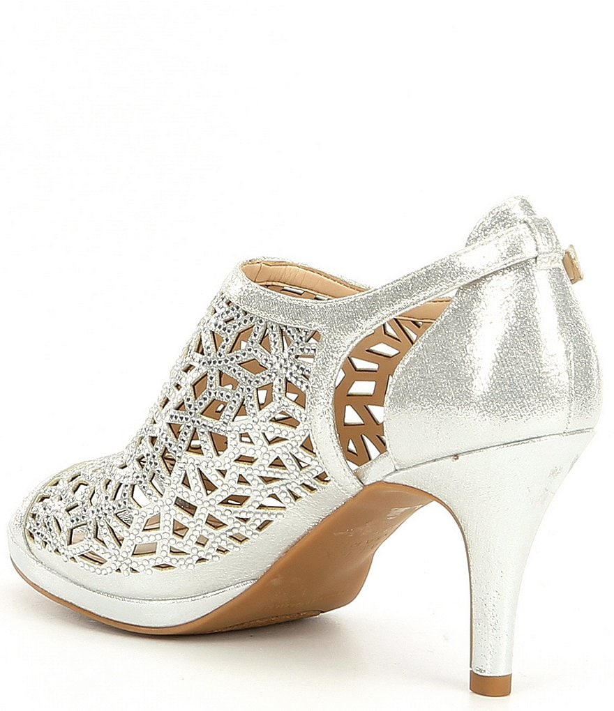 Alex Marie Lanie Metallic Rhinestone Detail Cutout Pattern Dress Pumps
