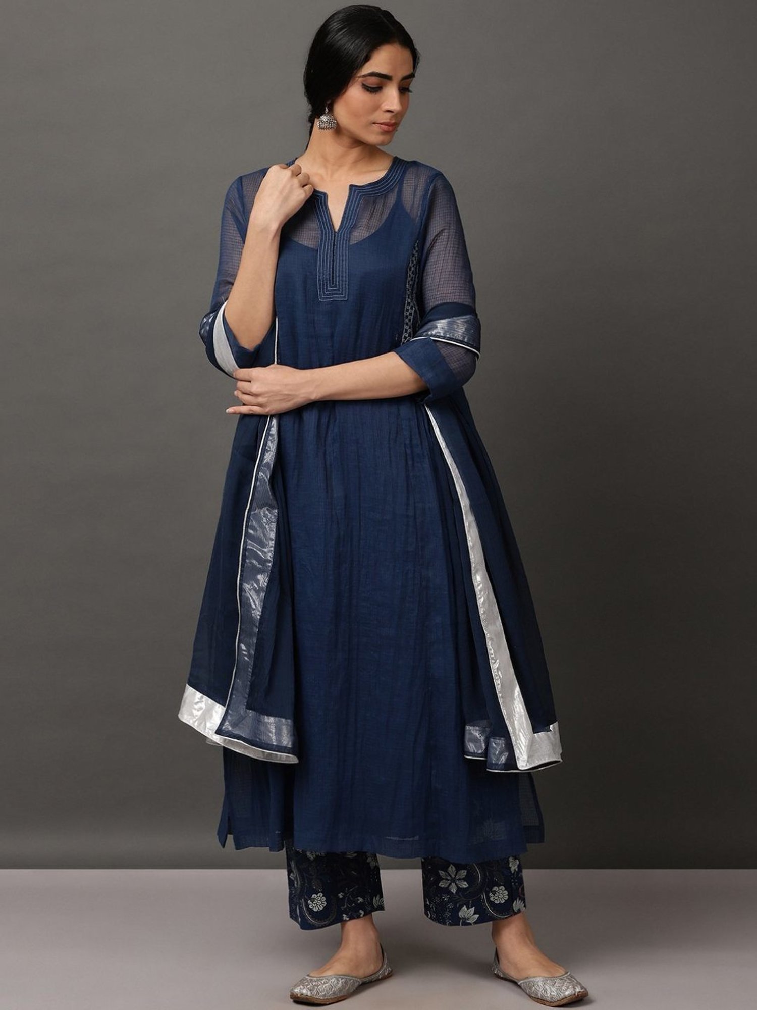 Nuhh Blue Kalidaar Kurta with Cotton Cami & Pants