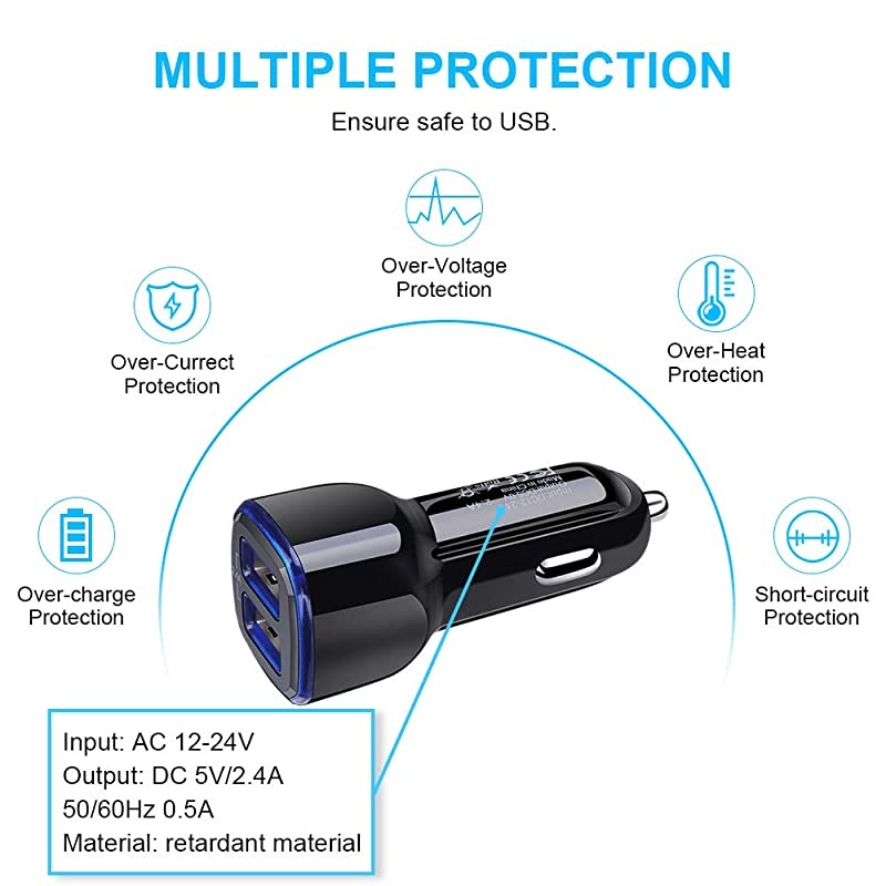 Cube Car Charger Adapter with 6ft USB Type C Fast Cable Compatible for LG G8X G8 G7 Q7+ ThinQ V60 V50 V40 V35 V30 V20 Stylo 6 5 4 Samsung Galaxy A20 A50 A70 S20 S10+ S9 Note 20 10