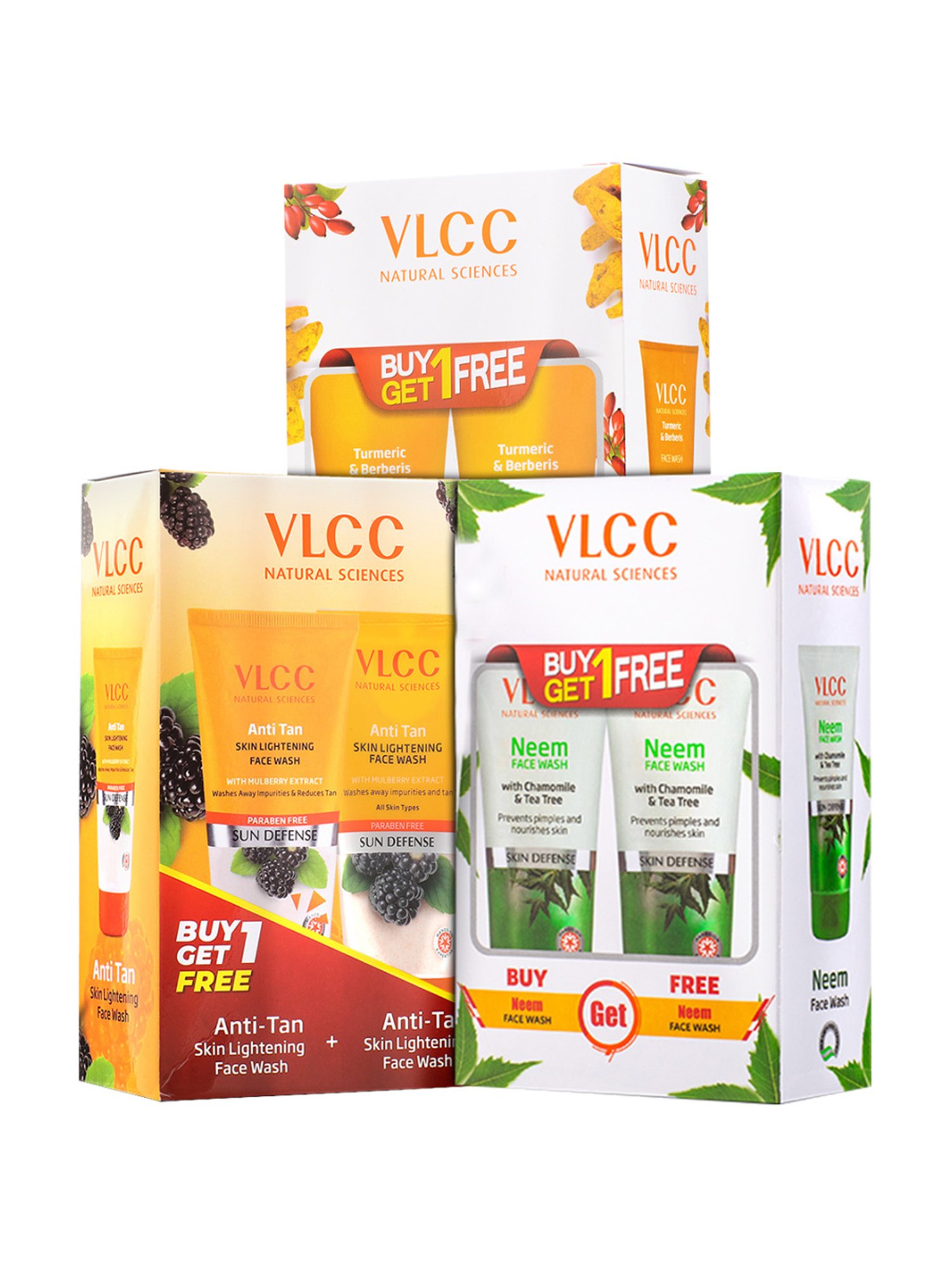 VLCC Anti Tan Skin Lightening, Neem and Turmeric & Berberis Face Wash Combo