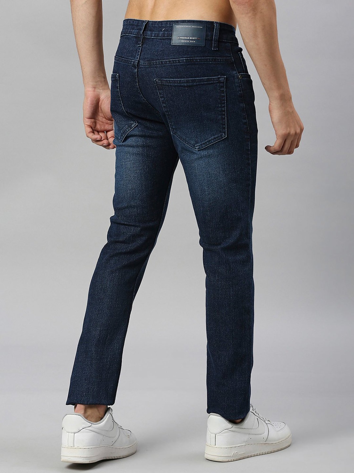 Thomas Scott Dark Blue Slim Fit Lightly Washed Jeans