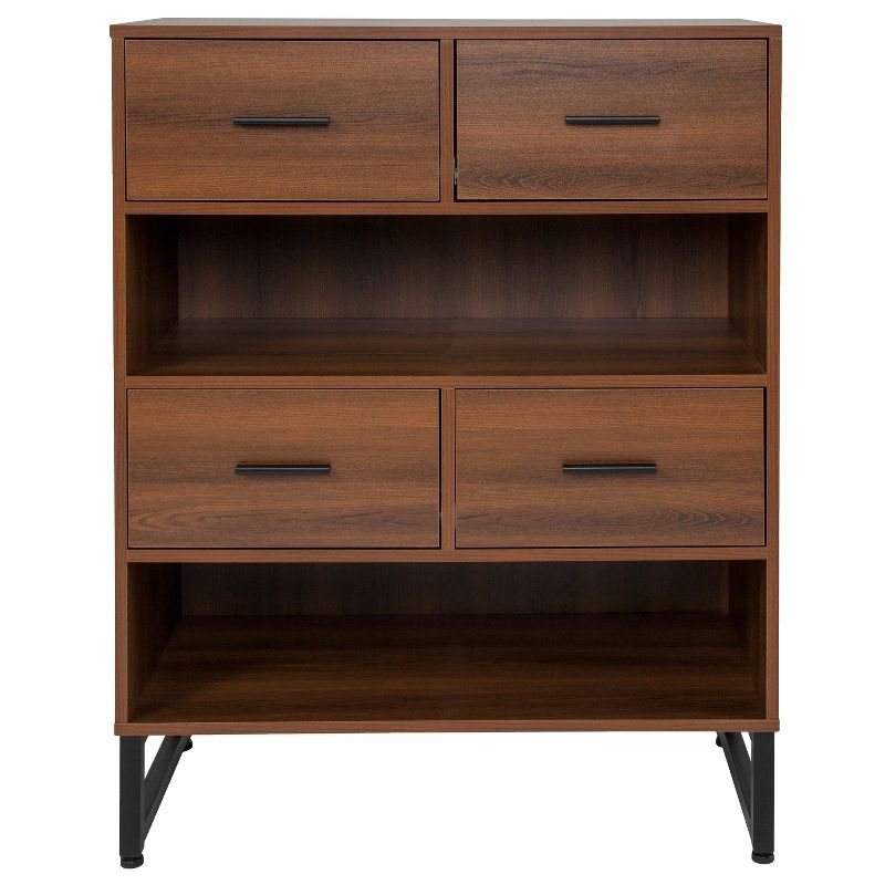 Emma and Oliver 2 Shelf 41.25"H Display Bookcase with Four Drawers in Rustic Wood Grain Finish