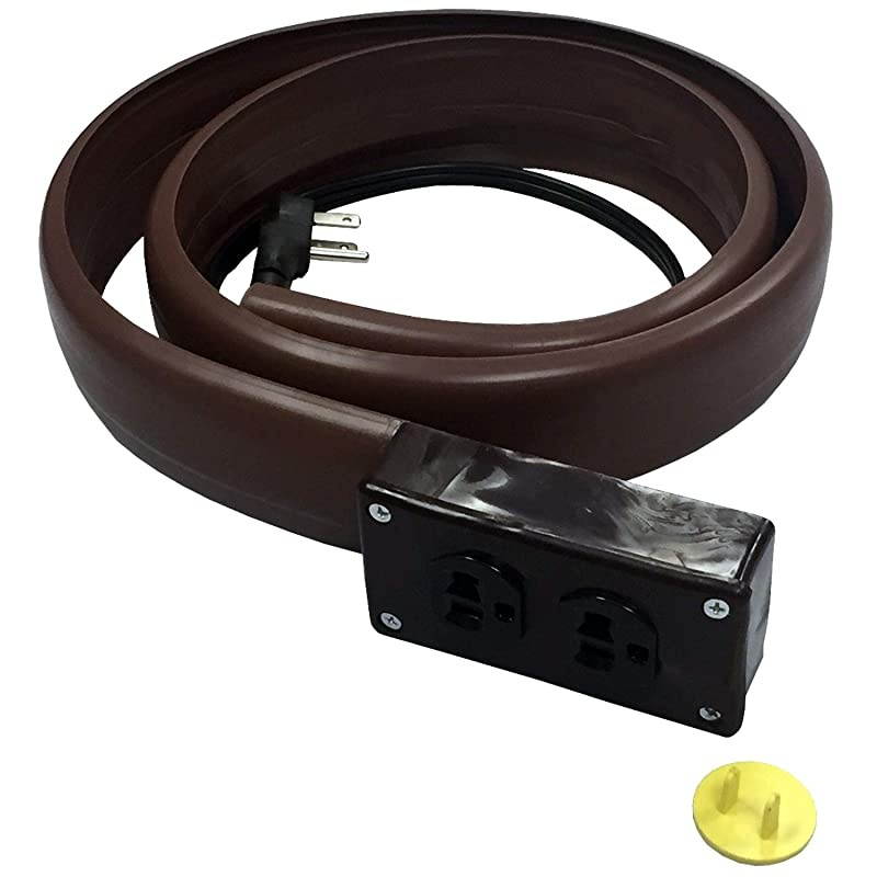 Lay Flat Electrical Power Extension Cord Duplex Receptacle Cable Protector 5 Feet Brown
