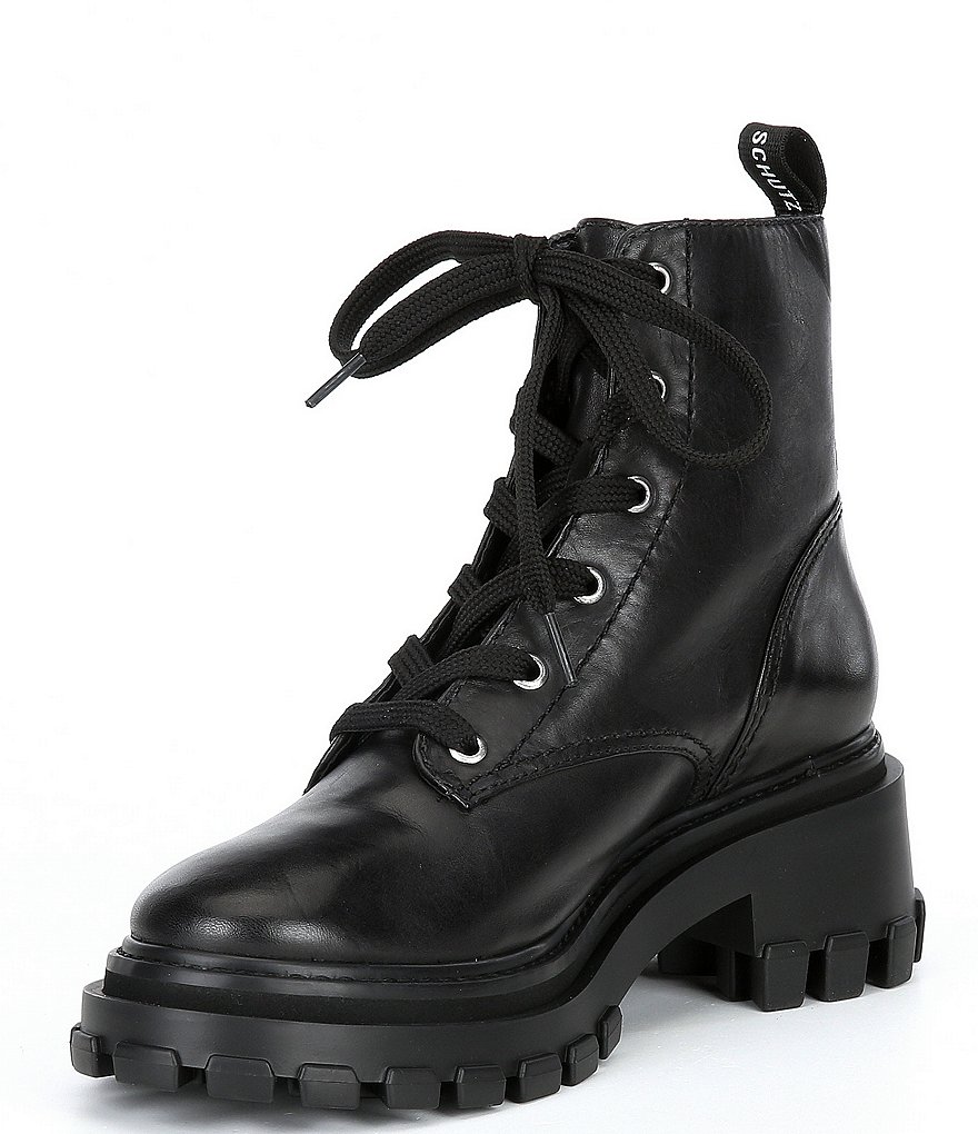 Schutz Orly Leather Lace-Up Combat Lug Sole Booties