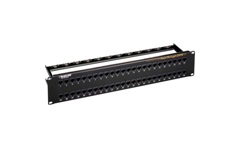 Black Box CAT6 Feed-Through Patch Panel - Unshielded, 48-Port - 48 Port(s) - 48 x RJ-45 - 2U High - 19" Wide - Rack-mountable