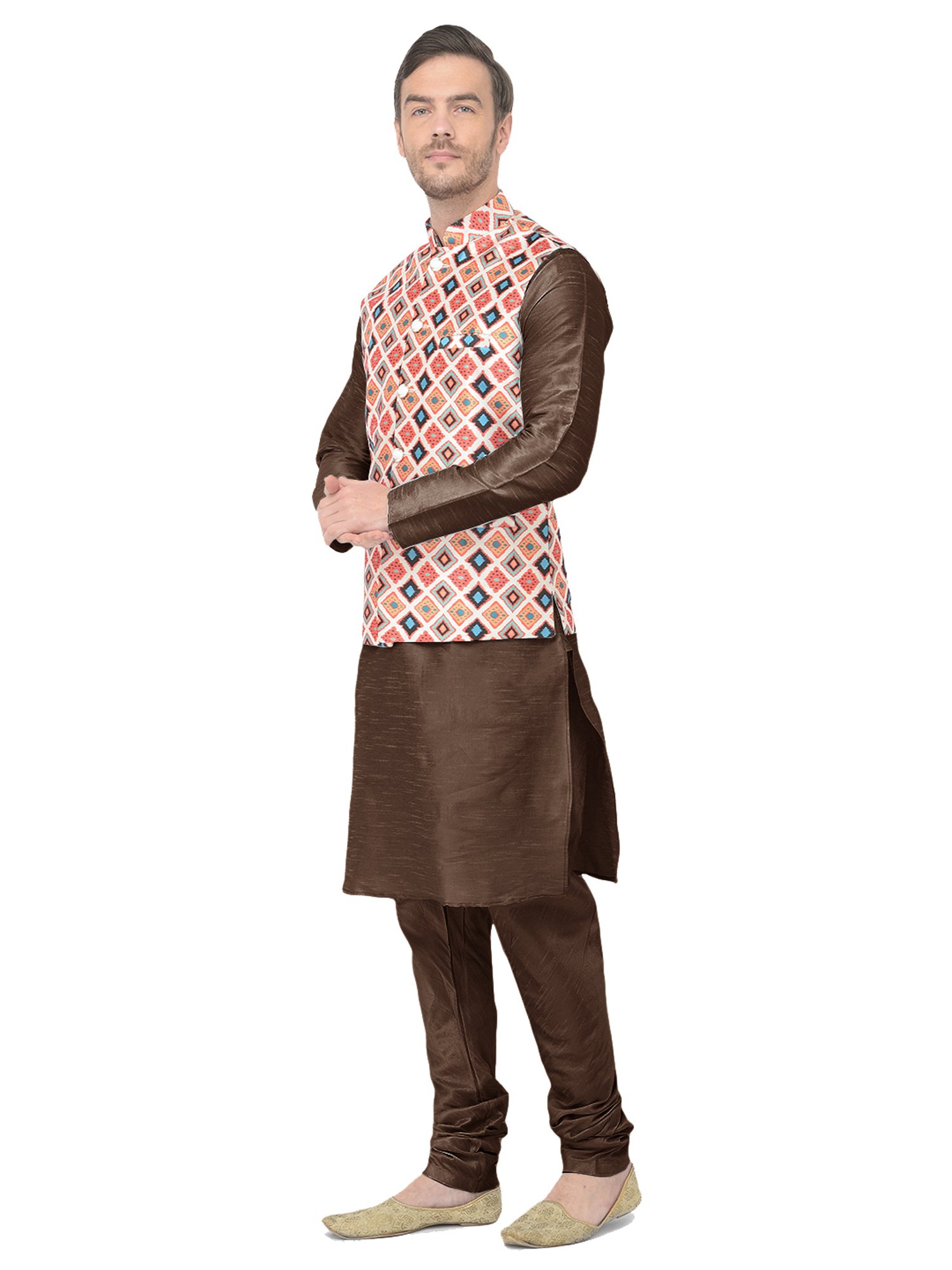 SG LEMAN Brown Regular Fit Printed Kurta Set