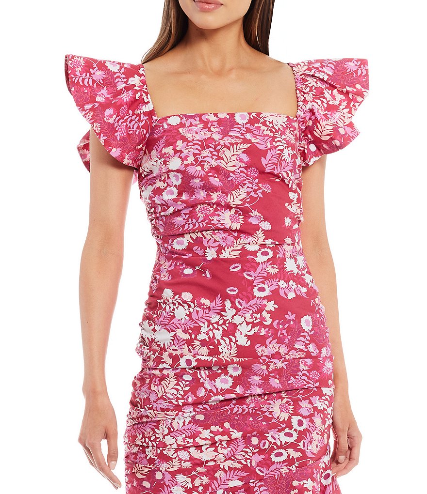 Sachin & Babi Ellen Square Neckline Flutter Cap Sleeve Sheath Dress