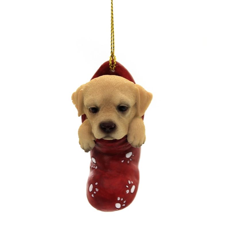 Holiday Ornaments 2.5" Labrador Stocking Yellow Puppy Dog  -  Tree Ornaments