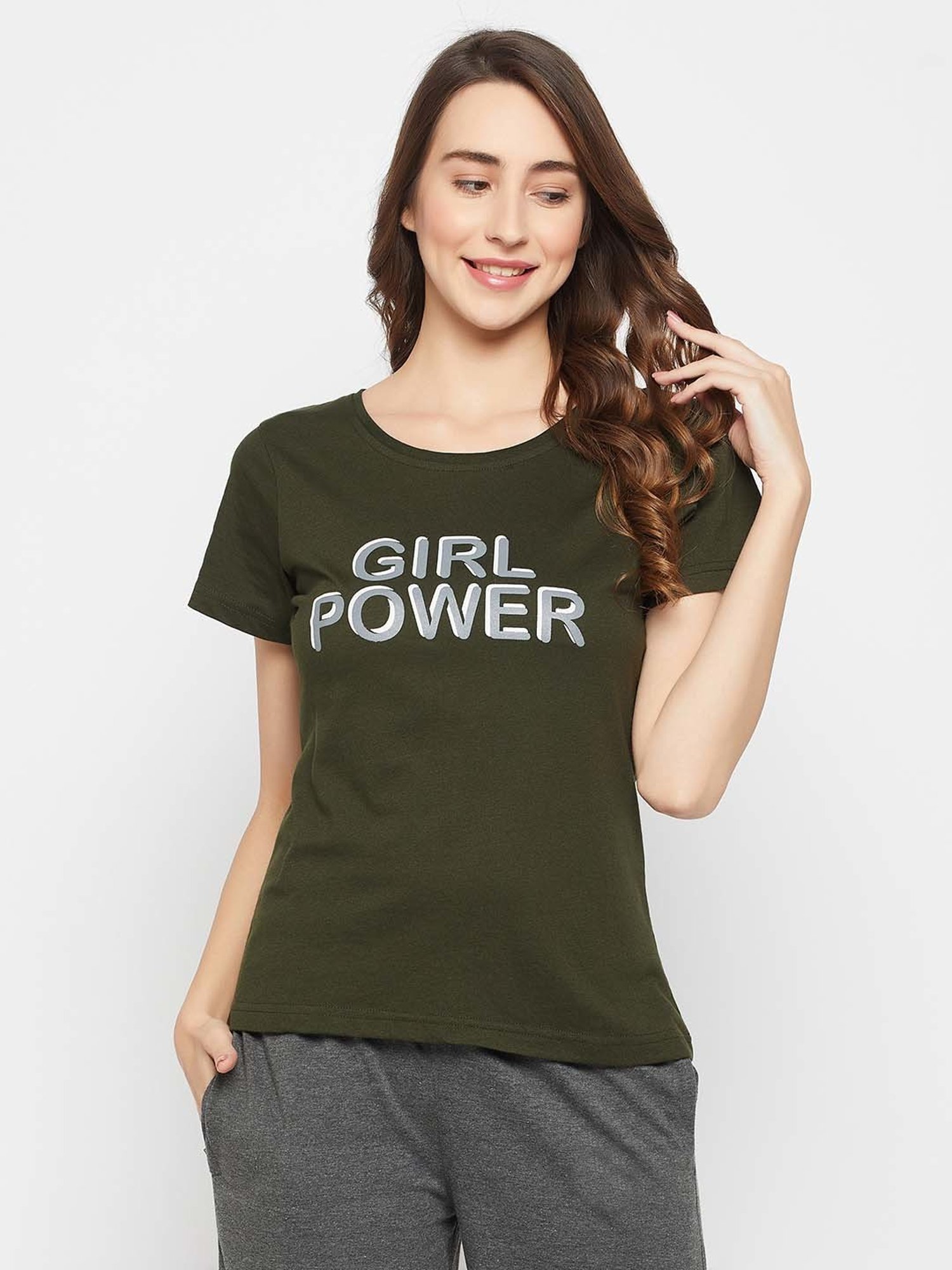 Clovia Green Graphic Print T-Shirt
