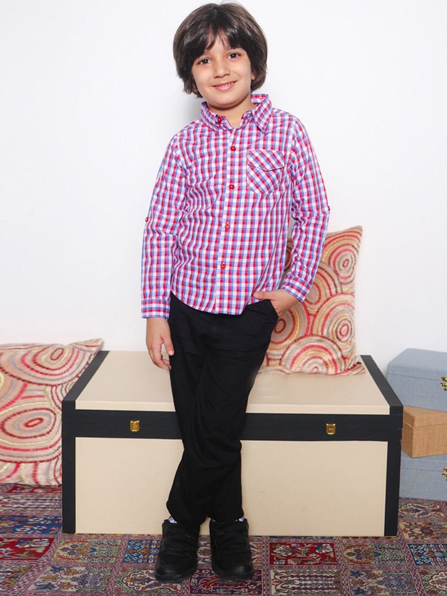 Budding Bees Kids Purple Cotton Check Full Sleeves Shirt