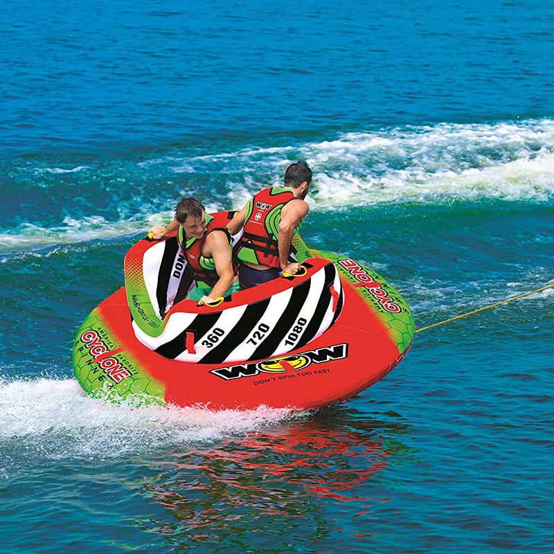 WOW Watersports 2-Person Cyclone Spinner Towable Rotating Boating Tube with Multiple Tow Points and Riding Positions