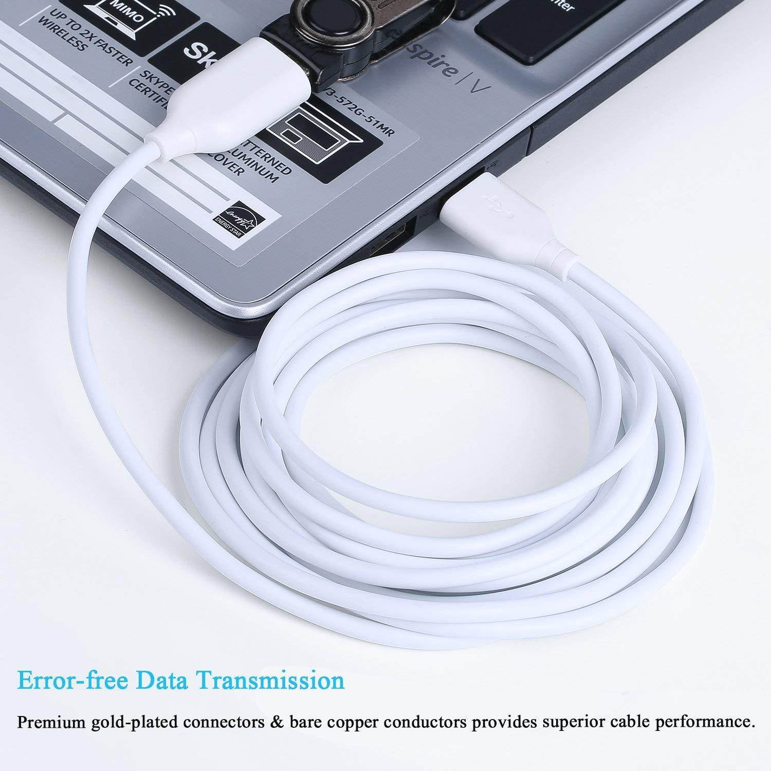 USB Extension Cable 10 ft, Besgoods 2 Pack Extra Long USB 2.0 Extension Cable A Male to A Female Cords for Keyboard, Mouse - Black White