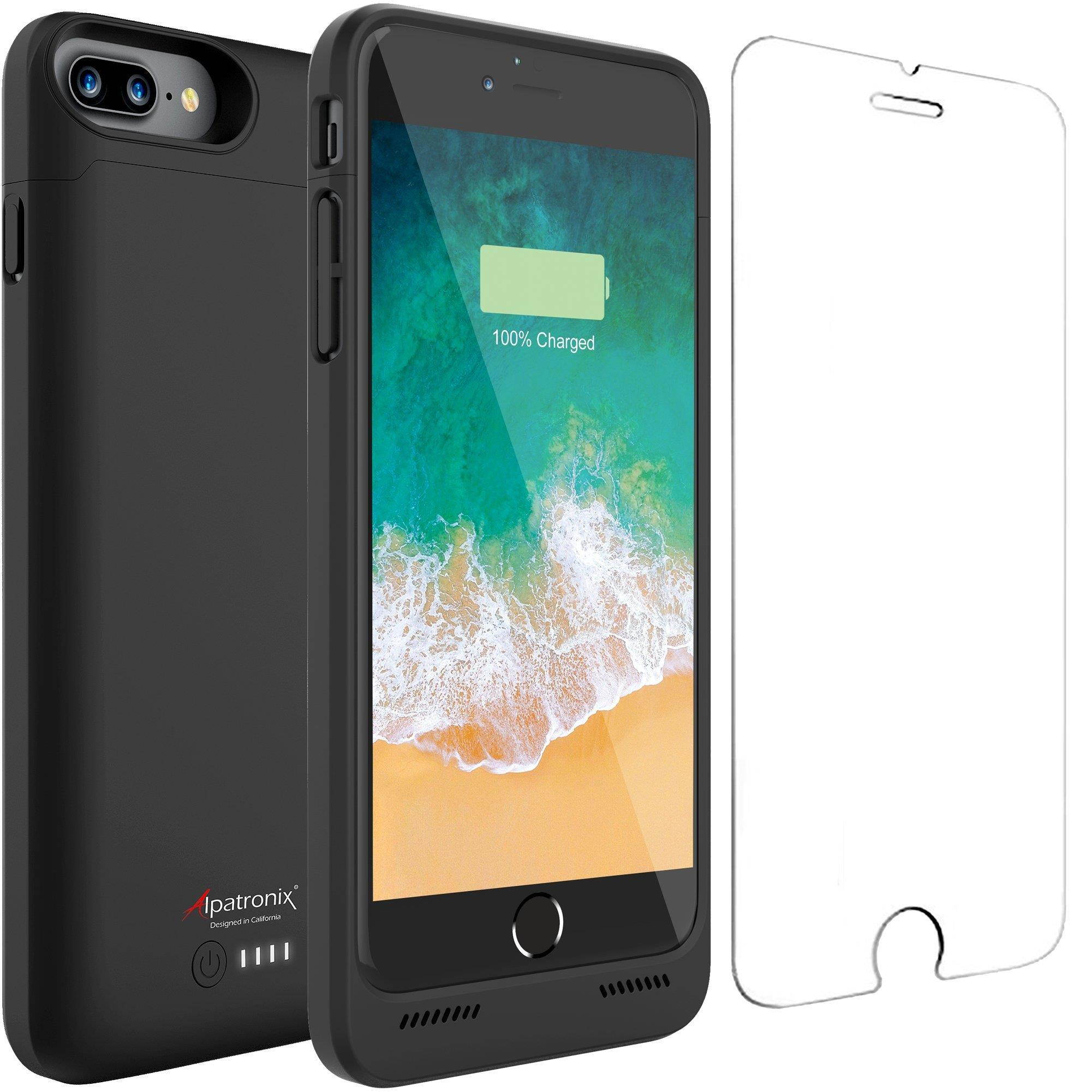 Alpatronix iPhone 7 Plus Battery Case, 5000mAh Slim Portable Protective Extended Charger Cover Compatible with iPhone 7 Plus (5.5 inch) BX180plus - (Black)