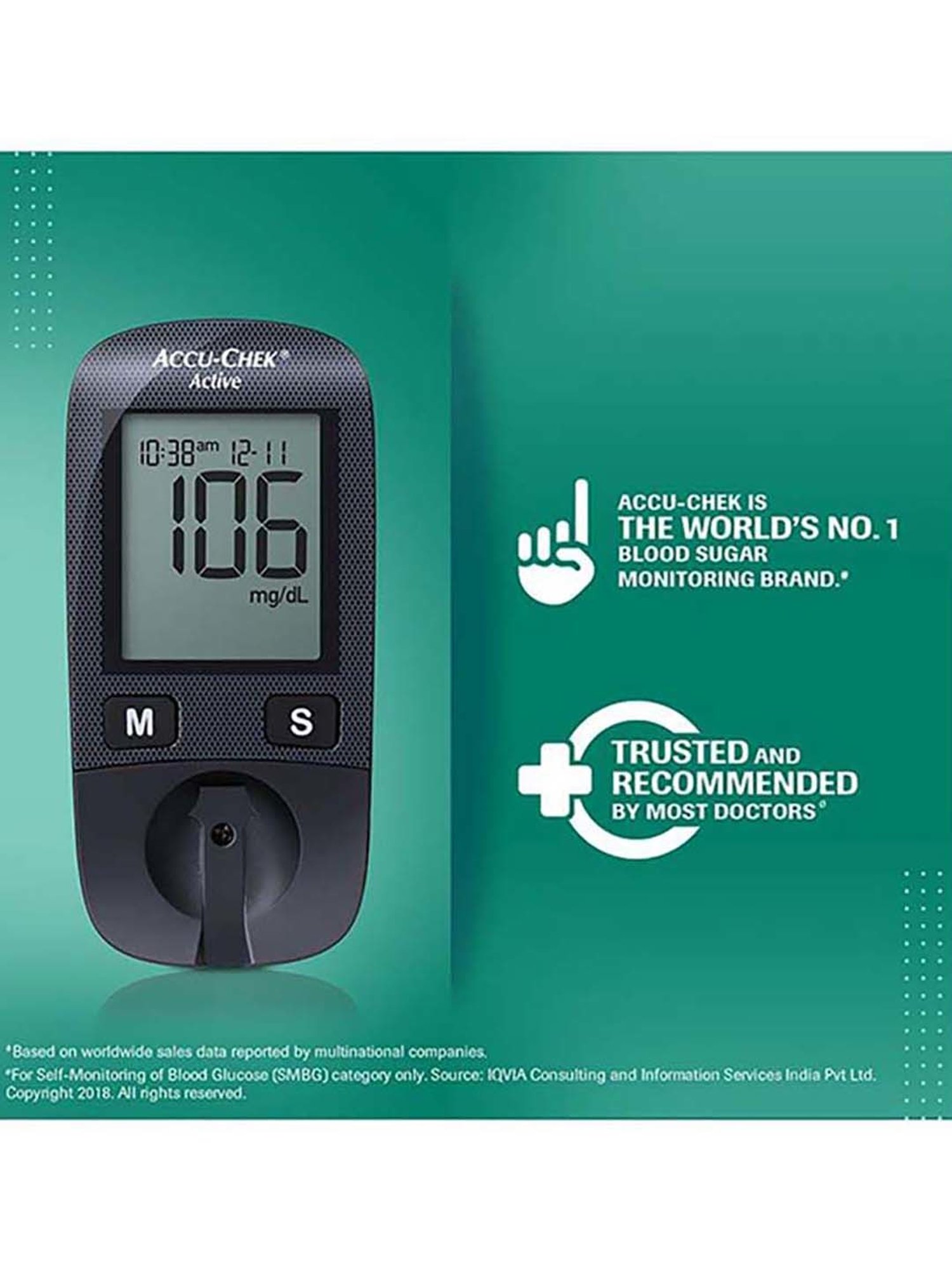 Accu Chek Active Blood Glucometer Kit with 10 Test Strips (Black)