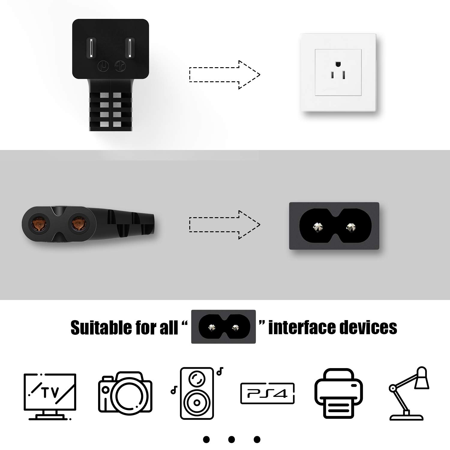 TV Power Cord, Ancable 6-Feet 18AWG 90 Degree Angled 2-Prong to L-Shaped C7 Power Cord for Samsung Philips Toshiba LG Sony Sharp Panasonic Vizio LED Flat TV Sky Box, Sky Plus+ HD Box