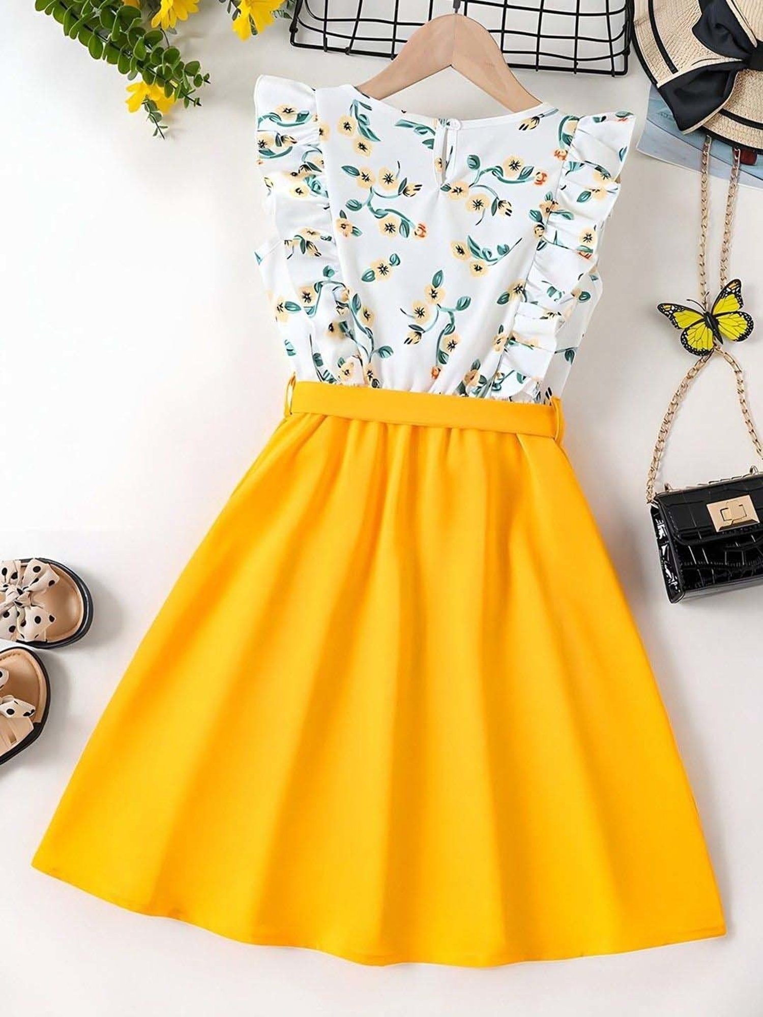 Bolly Lounge Girls Yellow & White Floral Dress