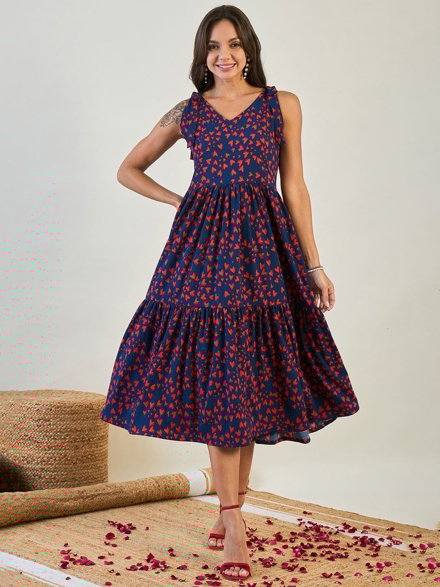 The Kaftan Company Blue Printed Fit & Flare Dress