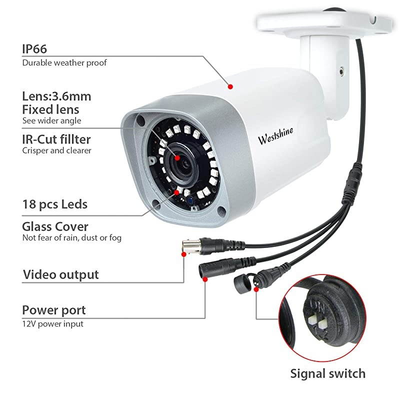 5MP AHD Bullet Camera 4MP TVICVI Security Camera IP66 Weatherproof OutdoorIndoor IR Nightvision Wide View AngleFit for 5MP AHD DVR 4MP TVICVI DVR and 960H DVR